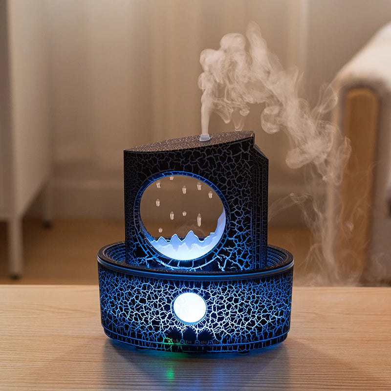 Crack Color Moon Water Drop Rain Essential Oil Diffuser Small Night Light Wireless Remote Control Mist Humidifier