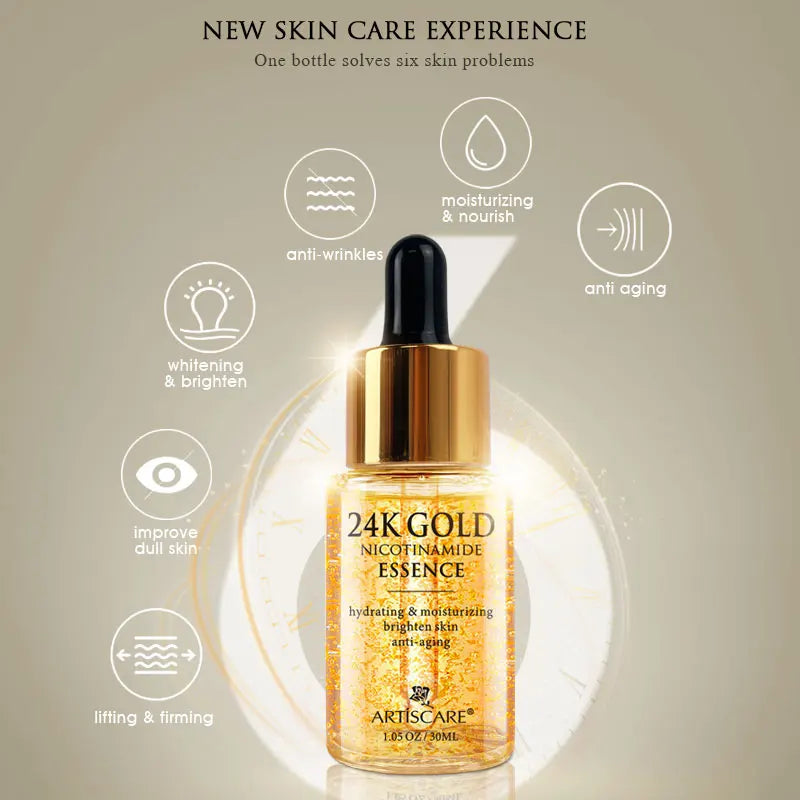Niacinamide 24K Gold Essence 30mL + Eye Roller Massager Serum 2pcs/lot Dry Skin Moisturizing Brighten Skin