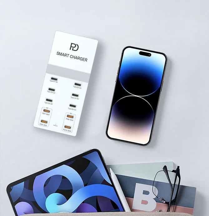 72W 10-Port PD Fast Charging Station Compact USB-C Hub for Office & Travel Simultaneous Charging for Phone, Tablet & Accessories