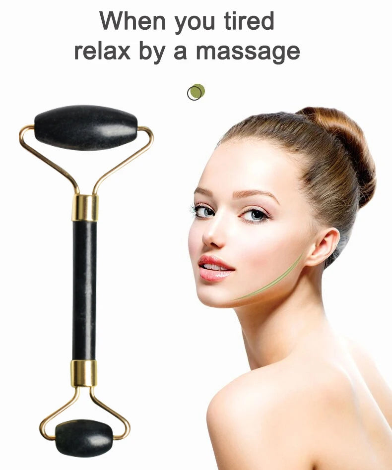 Natural Obsidian Black Face Jade Roller Facial Massage Tool for Skin Care Black Face Massage Roller Facial Massager