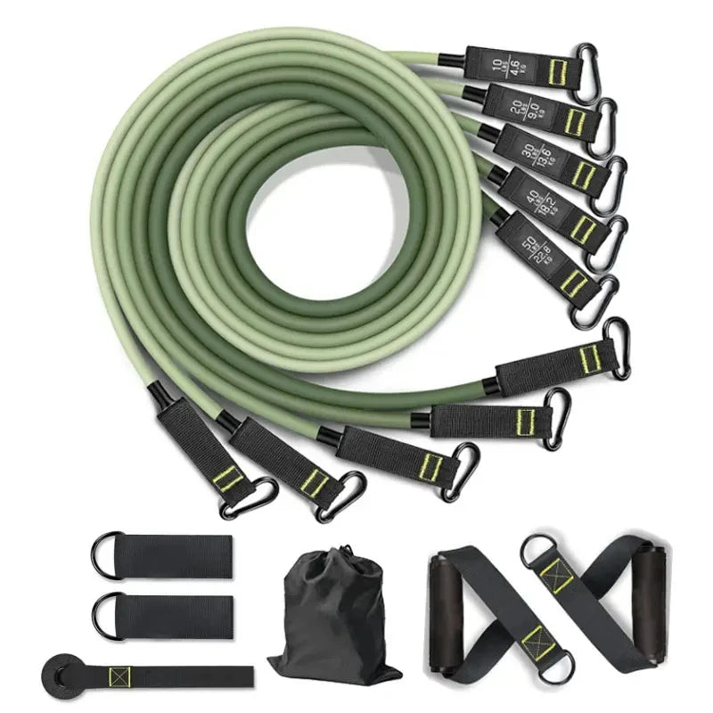 Dinuo Custom Logo Resistance Bands Gym Pull up Set 11pcs  150LB Tube Bands Kits with 2 Sections Pilates Bar