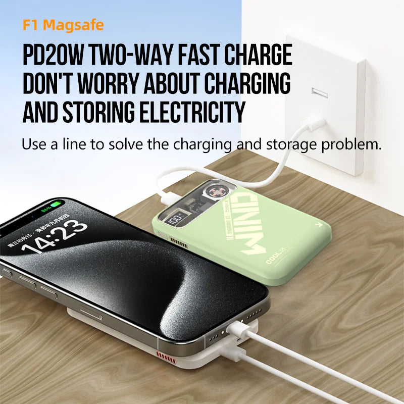 Mini Wireless Portable Magnetic Power Bank Power Station 10000 MAh Type c Wireless Magnetic Charging 2 in 1 With Fan Cooling