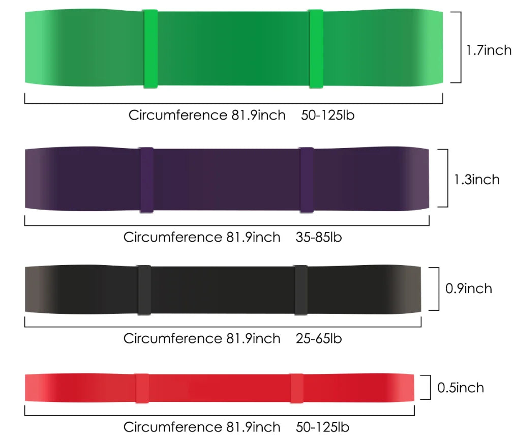 Custom Logo 208cm 41inch Long Fitness Elastic Latex Pull up Resistance Assistance Band Set of 4 for Resistance Bands Gym