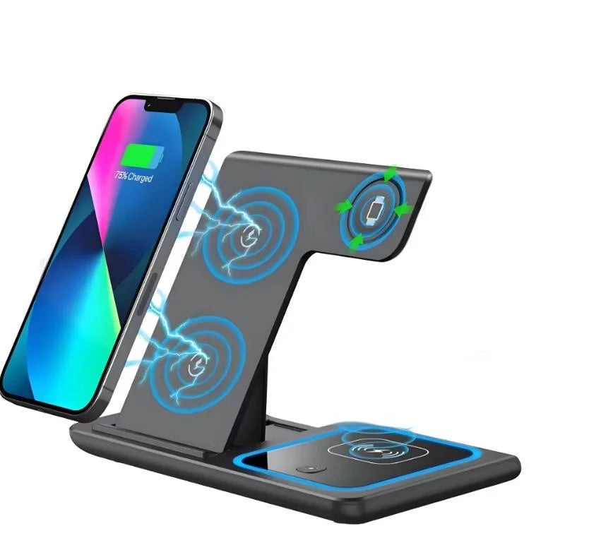 15w Folding 3 in 1 Wireless Charger Multifunction Phone Fast Charging Stand for iPhone AirPods Earbuds Earphone Smart Watch