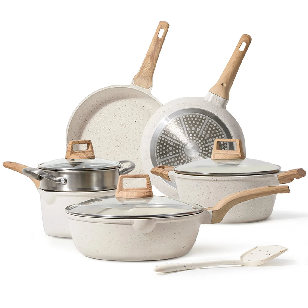 Gcook 10pcs Set Nonstick Pots and Pans Kitchen Aluminum Kitchenware Cook Cooking Pot Set With Glass Lid and Shovel