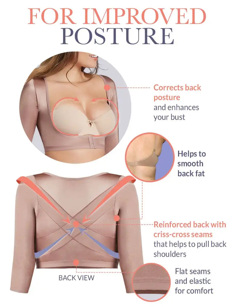 Open Bust Arm Shaper Compression Sleeves Posture Corrector Tops Shapewear Post Surgical Slimmer Black Breast up Upper Arm Shaper