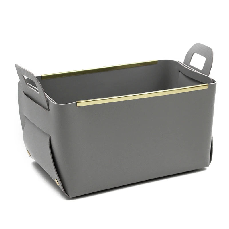 YY Metal Edge Leather Storage Basket Foldable Storage Baskets Organizer Cosmetics Sundries Container Basket Gifts for Toy