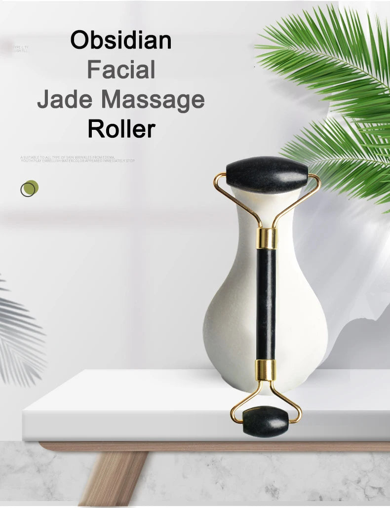 Natural Obsidian Black Face Jade Roller Facial Massage Tool for Skin Care Black Face Massage Roller Facial Massager