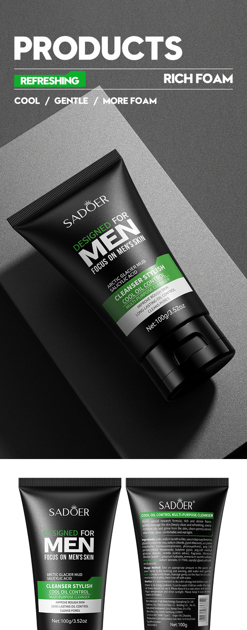 Deep Cleansing Facial Cleanser for Men Oil Control & Moisturizing Blackhead Removal & Pore Minimizer Acne Scar Care & Gentle
