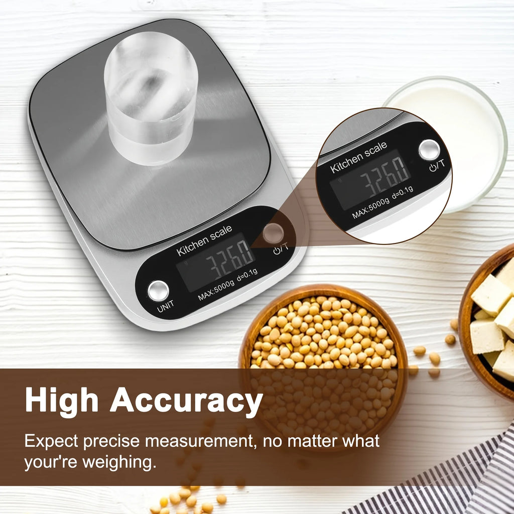 Digital Kitchen Scale 5kg/0.1g 10kg/1g High Precision Food Scale with LCD Display Stainless Steel Platform for Cooking Baking