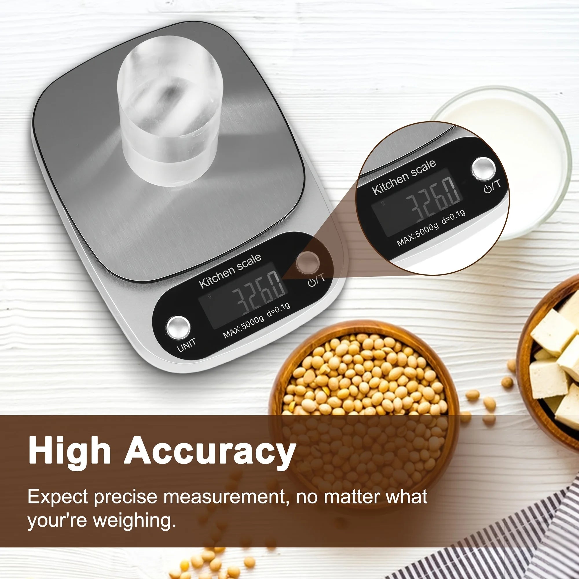 Digital Kitchen Scale 5kg/0.1g 10kg/1g High Precision Food Scale with LCD Display Stainless Steel Platform for Cooking Baking
