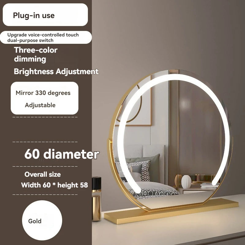 LED Half-Circular Lighted Makeup Mirror with Rotatable Touch Control, Smart Desktop Vanity Light