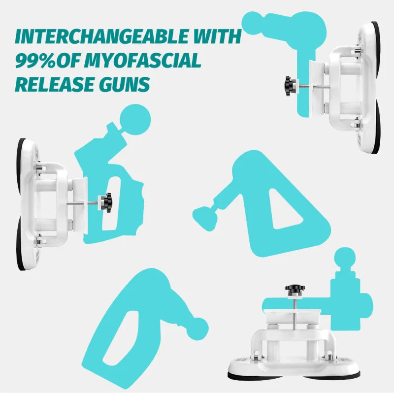 Hands-Free Massage Gun Holder with Double Suction Base, Adjustable Fascia Gun Mount for Muscle Recovery and Fitness Relaxation