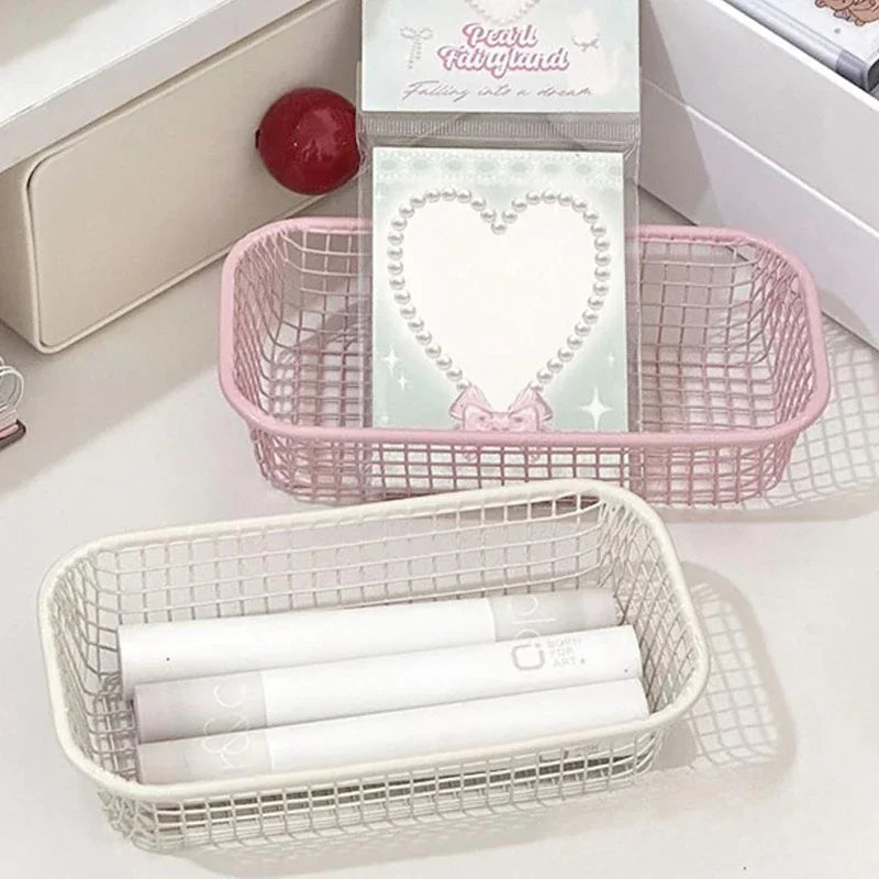 Desktop Storage Basket INS Metal Sundries Organizer Basket Photocard Case Office Stationery Home Supplies Make Up Sorting Holder