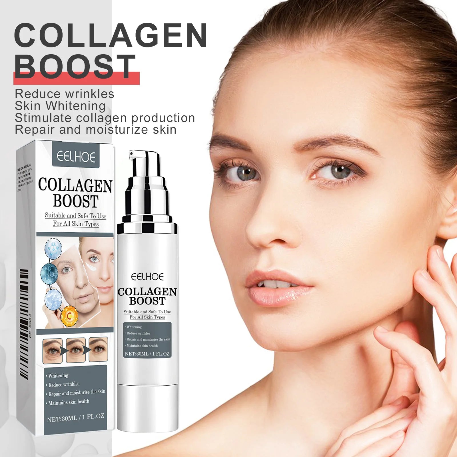 EELHOE Collagen Booster Face Cream Moisturizing Firming Skin Care for Women Reduces Wrinkles Fine Lines Hyaluronic Acid Skincare