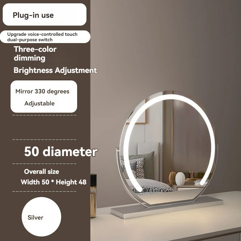 LED Half-Circular Lighted Makeup Mirror with Rotatable Touch Control, Smart Desktop Vanity Light
