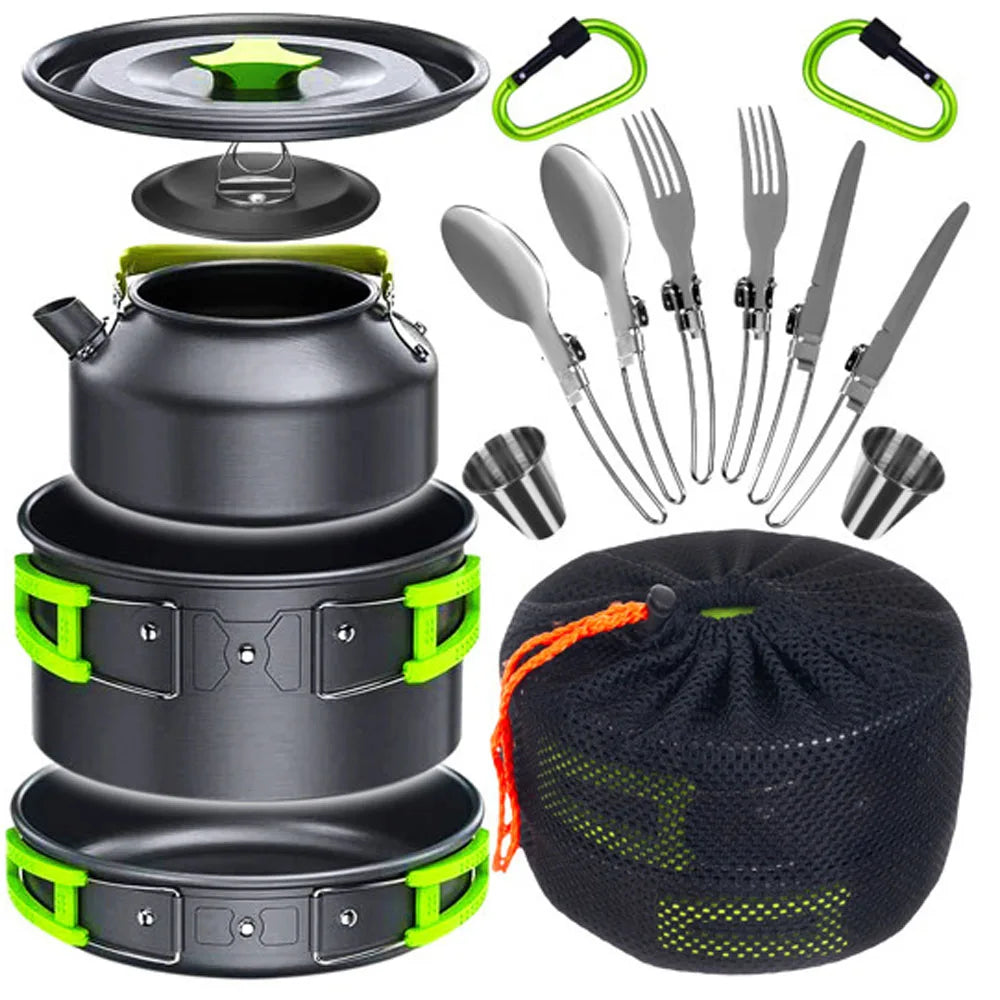 Camping Cookware Mess Kit for Backpacking Gear Camping Pots and Pans Set Camp Kitchen Equipment Accessories Pot