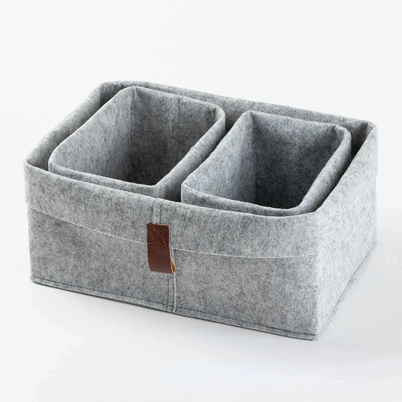 Desktop Storage Baskets Felt Fabric Bedroom Countertop Organize Basket Pen Holder Sundries Cosmetics Storage, Basket of Flowe