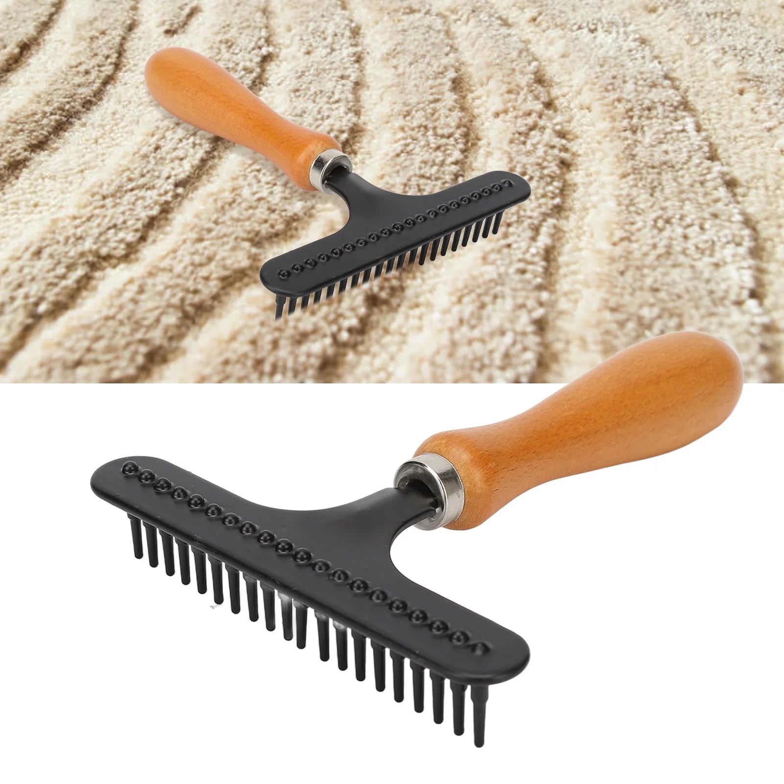 Pet Grooming Brush Pet Brush Handheld Cat Grooming Rake Wooden Handle Pet Hair Deshedding Detangling Brush for Cats Dogs