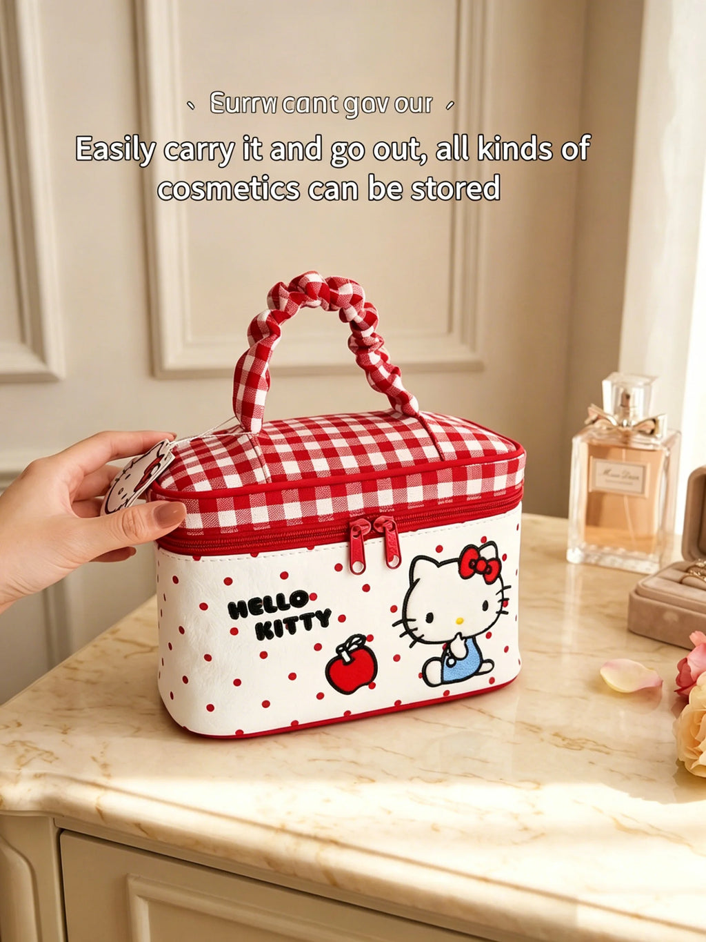 Hello Kitty Cosmetic Bag Large Capacity Travel Makeup Organizer with Handle