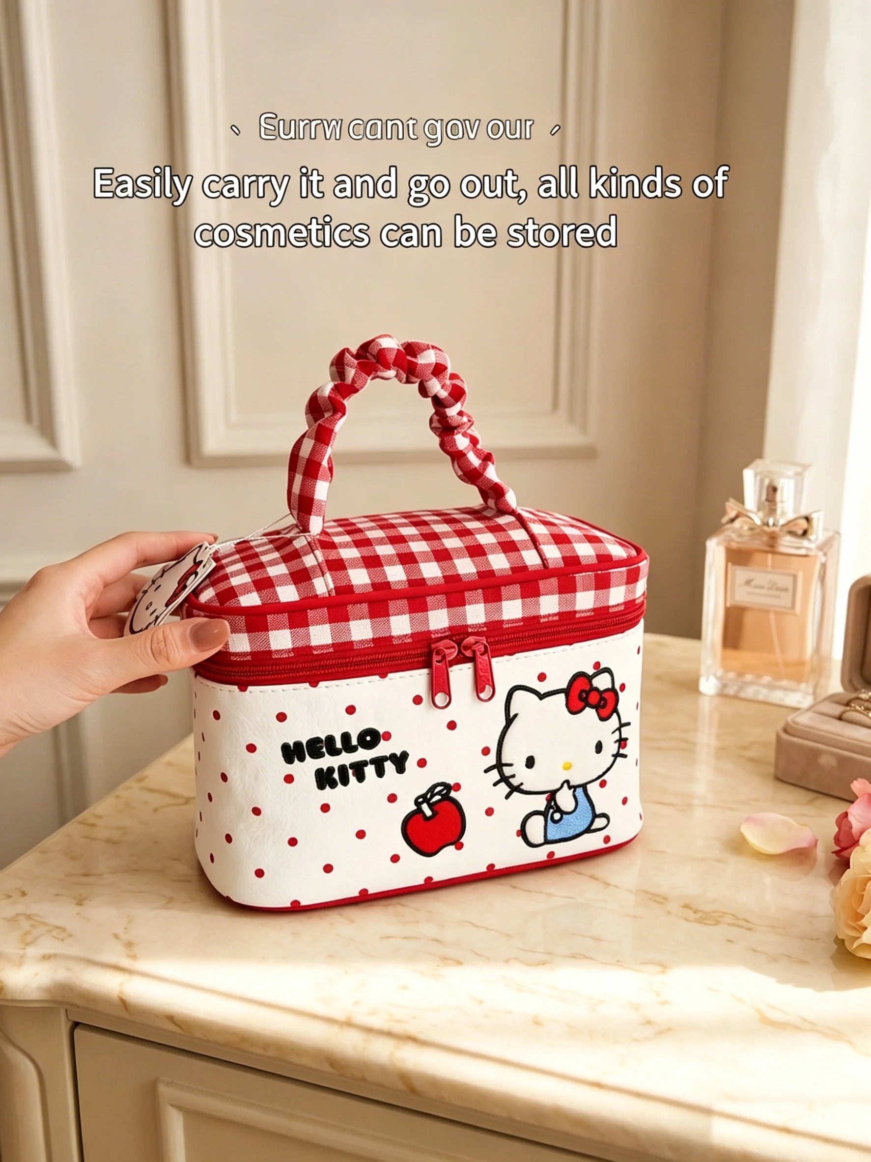 Hello Kitty Cosmetic Bag Large Capacity Travel Makeup Organizer with Handle