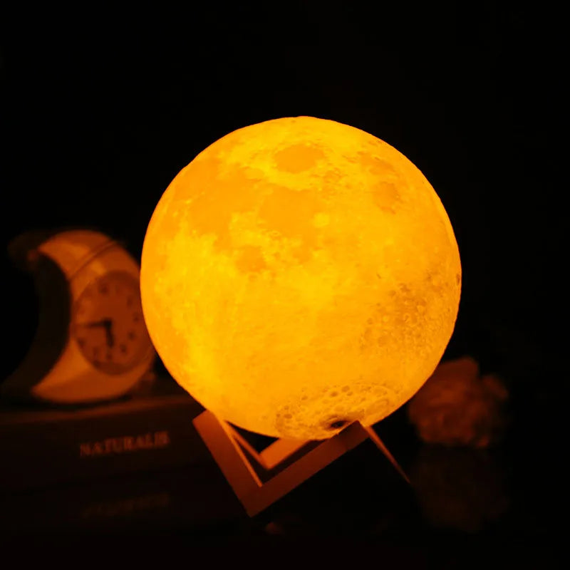 Led Moon Lamp Night Light 3D Printed 10cm Lunar Lamp Battery Powered Colorful Moon Light for Kids Christmas Gift