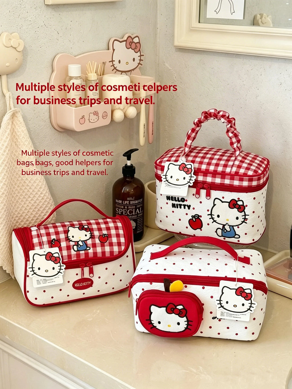 Hello Kitty Cosmetic Bag Large Capacity Travel Makeup Organizer with Handle
