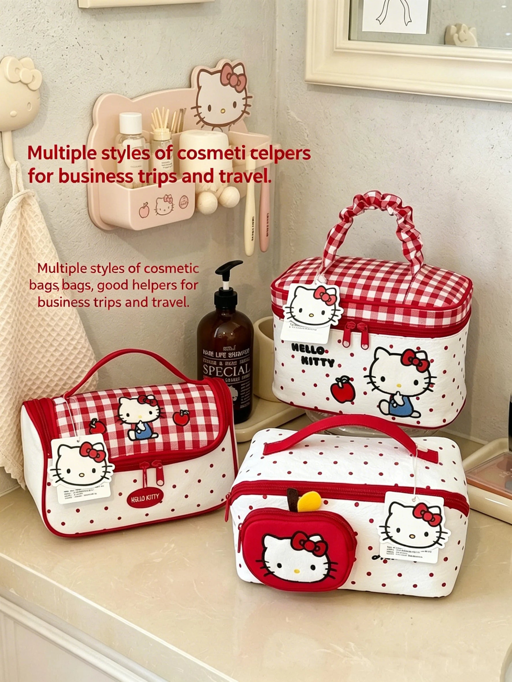 Hello Kitty Cosmetic Bag Large Capacity Travel Makeup Organizer with Handle