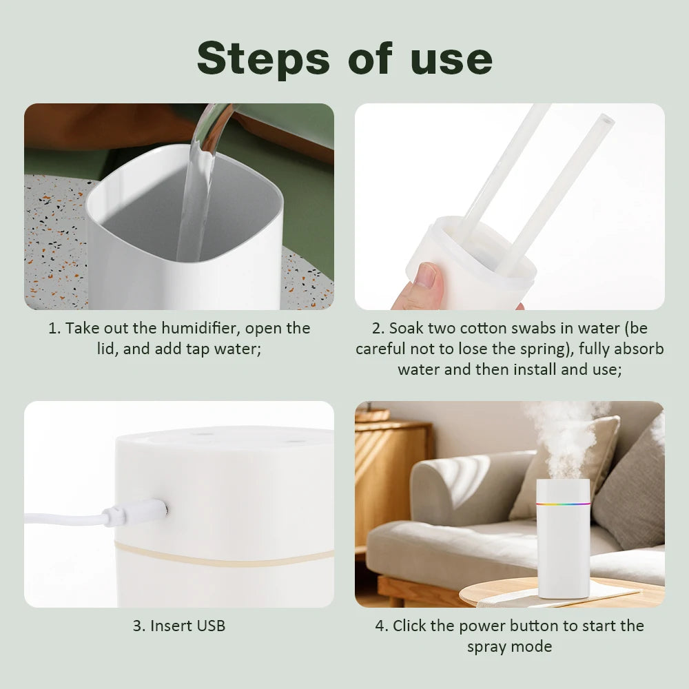 600ML Air Humidifier Double Spray Port Essential Oil Aromatherapy Diffuser Mute Atomizer Colorful Lights For Home Office Car