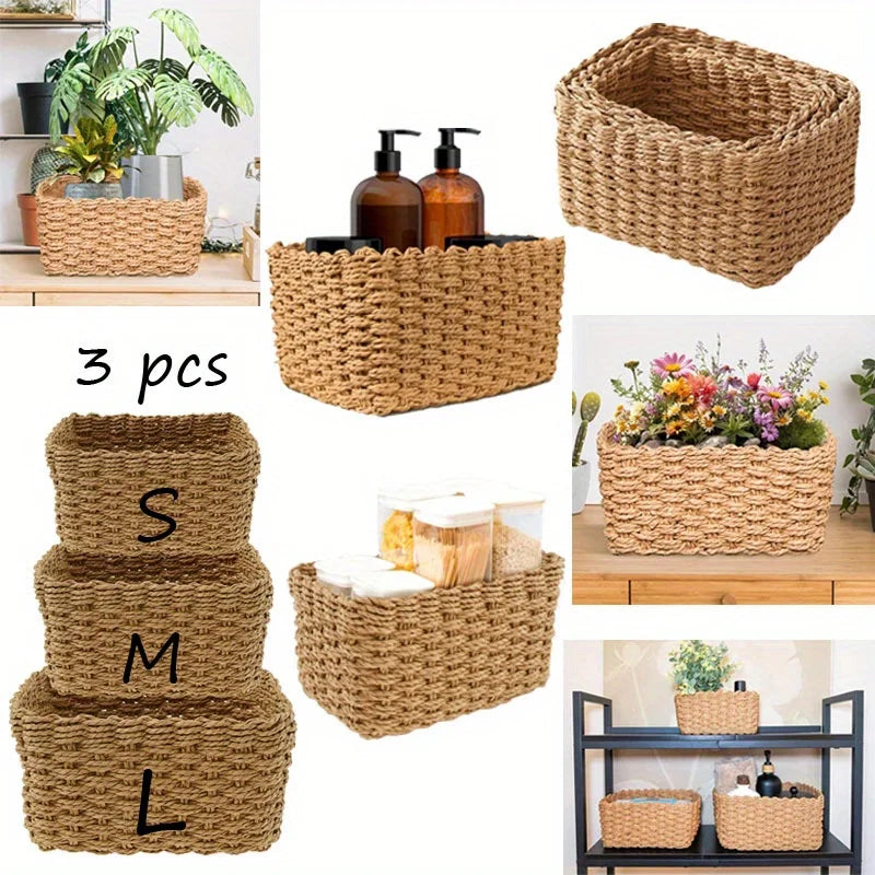 Set of 3 Baskets Braided Storage Baskets Storage Boxes for Accessories Make-Up Bathroom Organiser Changing Table Organiser