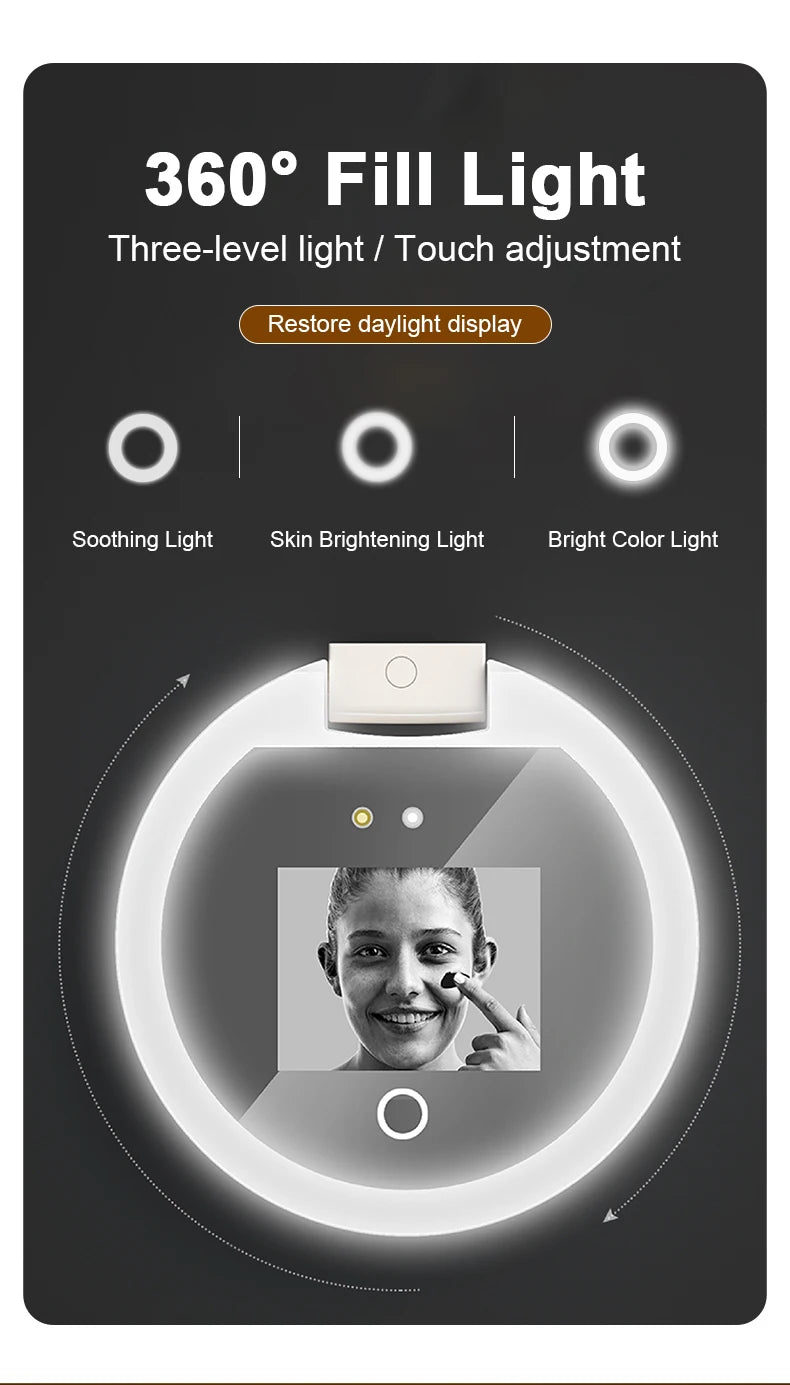 Smart Sunscreen LED Light Portable Makeup Mirror UV Camera Visual Face Sunscreen Makeup Mirrors