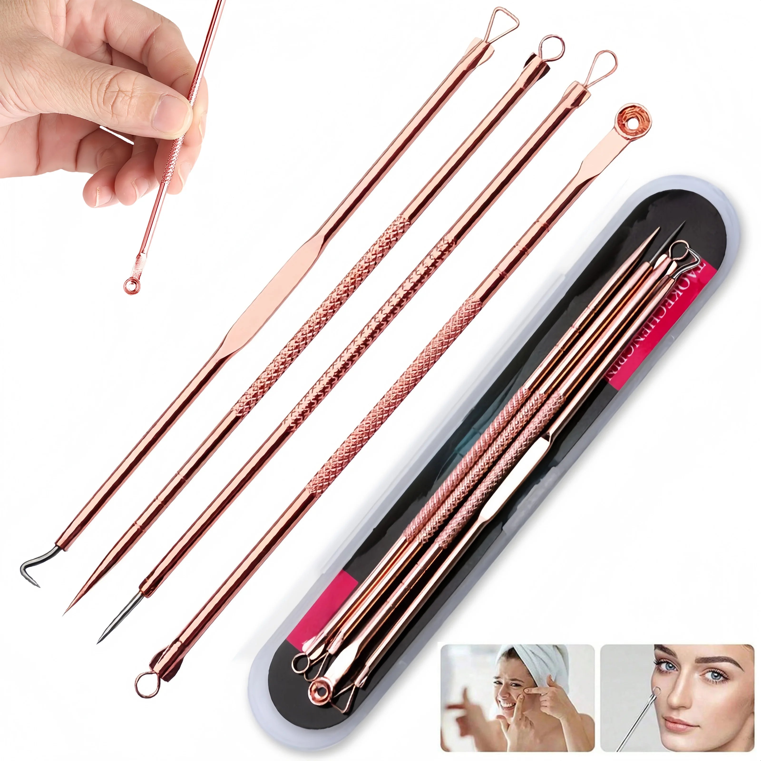 4Pcs Remover Pimple Comedone Extractor Tool Acne Removal Kit Treatment for Blemish,Risk Free Removal of Facial Blemishes