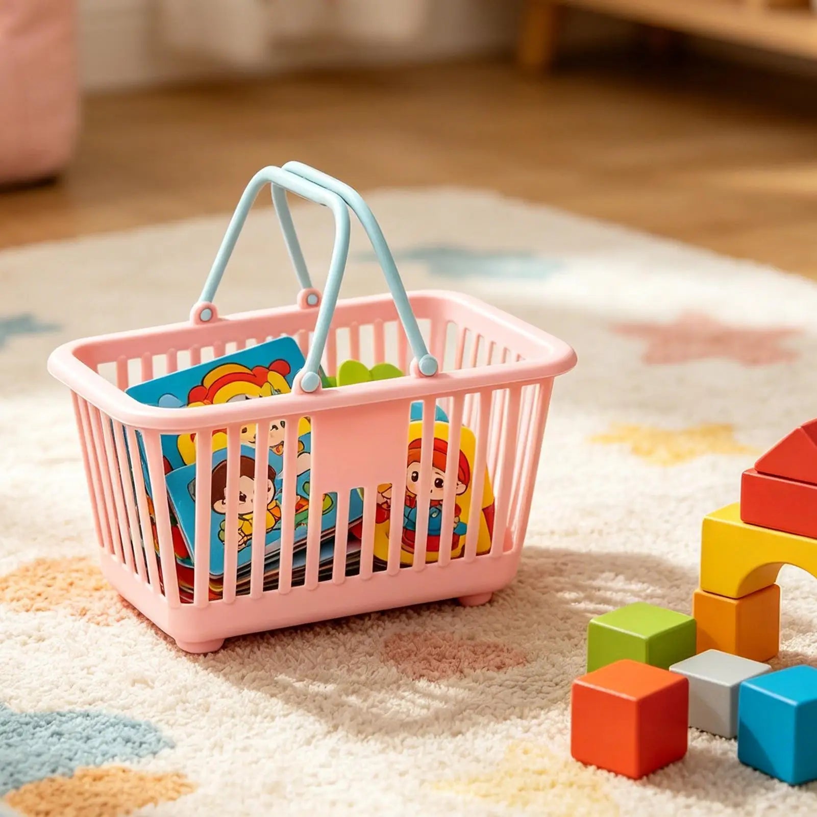 Small Storage Basket Storage Bin with Handles Tiny Baskets for Kids Toy Snack Desk Bathroom Home Shopping Dorm Kitchen Pantry