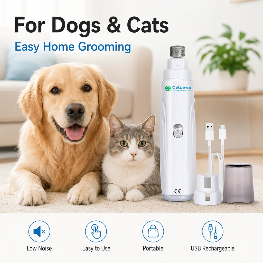 Pet Nail Grinder USB Rechargeable Low Noise Dog Cat Nail Trimmer Electric Paw Grooming Tool Portable Pet Nail Care File