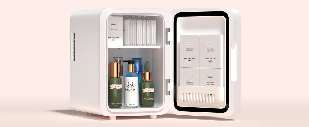 Skincare Fridge with Dimmable LED Light Mirror, 4L Makeup Mini Fridge for Bedroom, Car