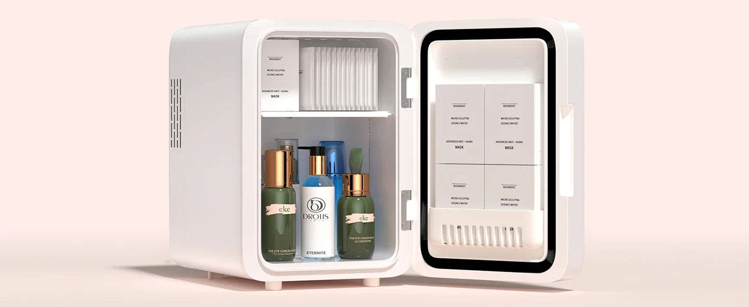 Skincare Fridge with Dimmable LED Light Mirror, 4L Makeup Mini Fridge for Bedroom, Car