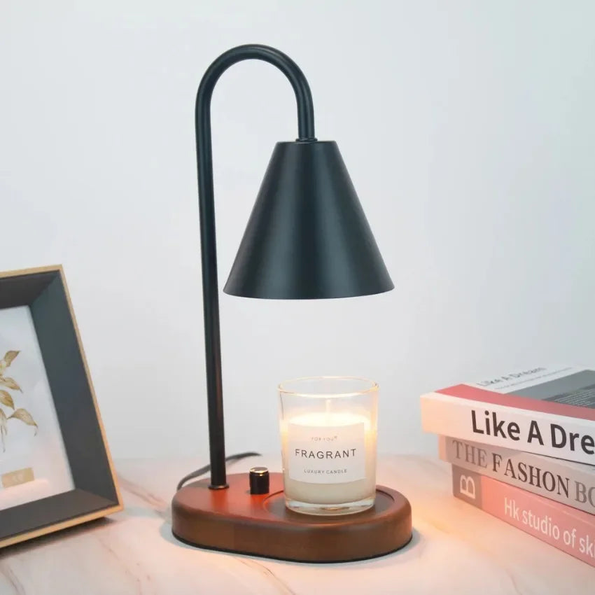Electric Candle Warmer Lamp with Dimmer Wax Melting Light Creative Aromatherapy Table Wooden Base Bedside Decor Gifts 110V/230V
