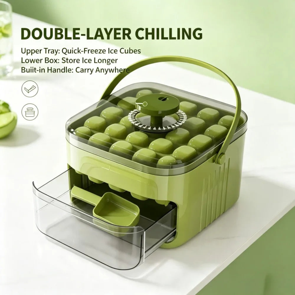 Ice Cube Tray with Lid & Bin Ice Maker for Freezer Ice Trays Ice Container- Ice Molds for Whiskey, Cocktail, Coffee Drinks, Beer