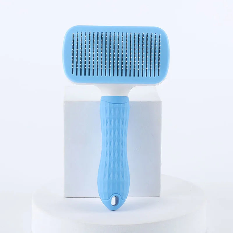 One Button Self Cleaning Pet Brush for Dogs Cats, Gentle Slicker Brush Removes Loose Undercoat, No Scratch Grooming Tool