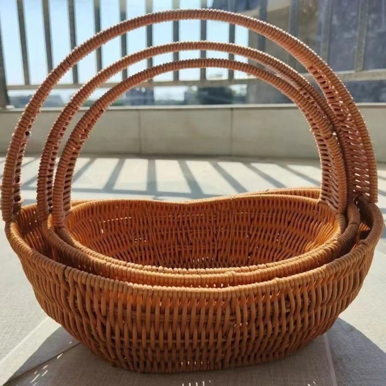 Storage Serving Basket Container Woven Grocery Baskets Picnic Basket Handwoven Storage Basket for Beach Shopping Hiking Kitchen