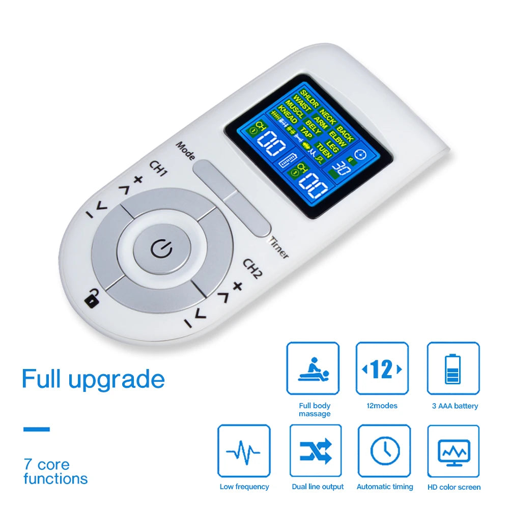 Tens EMS Muscle Stimulator 12-Mode Electric Acupuncture Body Massage Digital Slimming Machine Electrostimulator Pain Relief