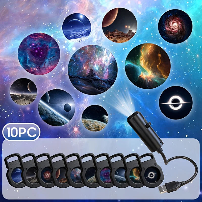 NEW 360° Rotating Starry Sky Projector, 1 Light + 10 Film Discs Galaxy Lamp, Adjustable Focus with Timer, Perfect Night Light
