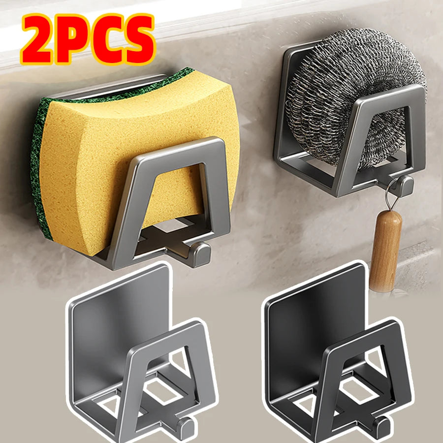 Sink Sponge Rack Drain Storage Holder Self Adhesive Stainless Steel Organizer Sink Sponge Stand Kitchen Countertop Storage Shelf