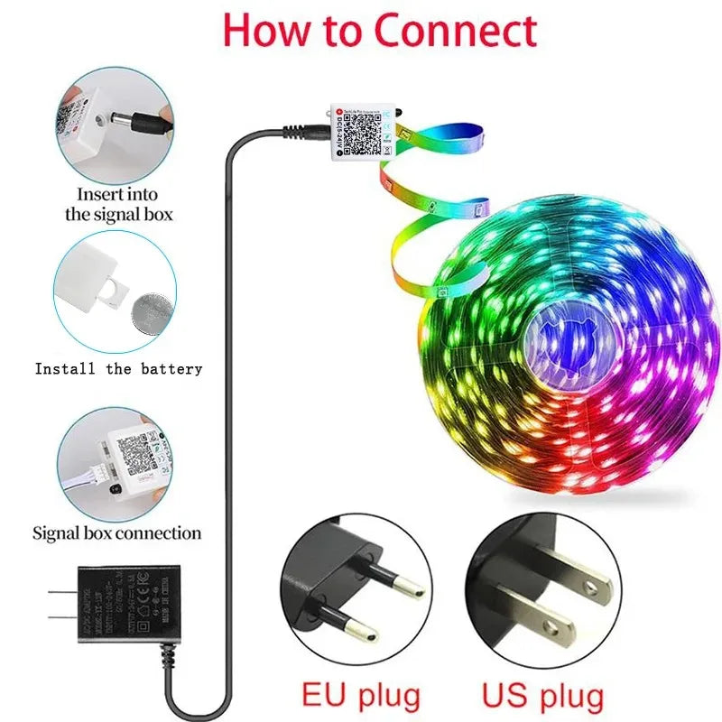 DC24V Smart LED Strip Light Kit Bluetooth APP Controlled RGB Color Changing Lights 5-40M Flexible LED Tape with Power Supply