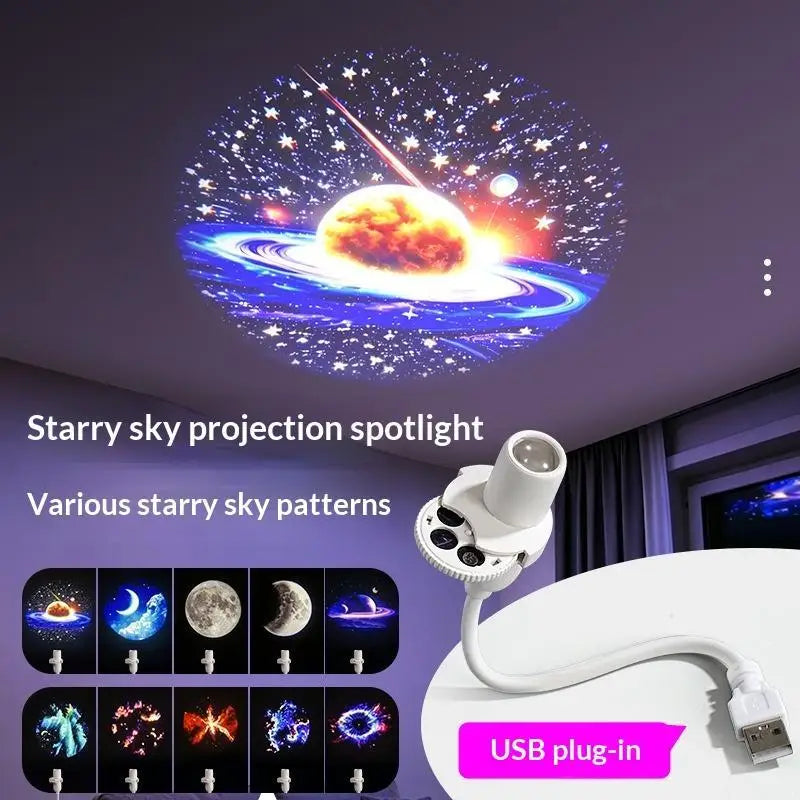 Galaxy Projector USB Powered Multi Planet, Flexible Neck for Bedroom Romantic Night Use, Starry Sky Light for Kids Adults Gift