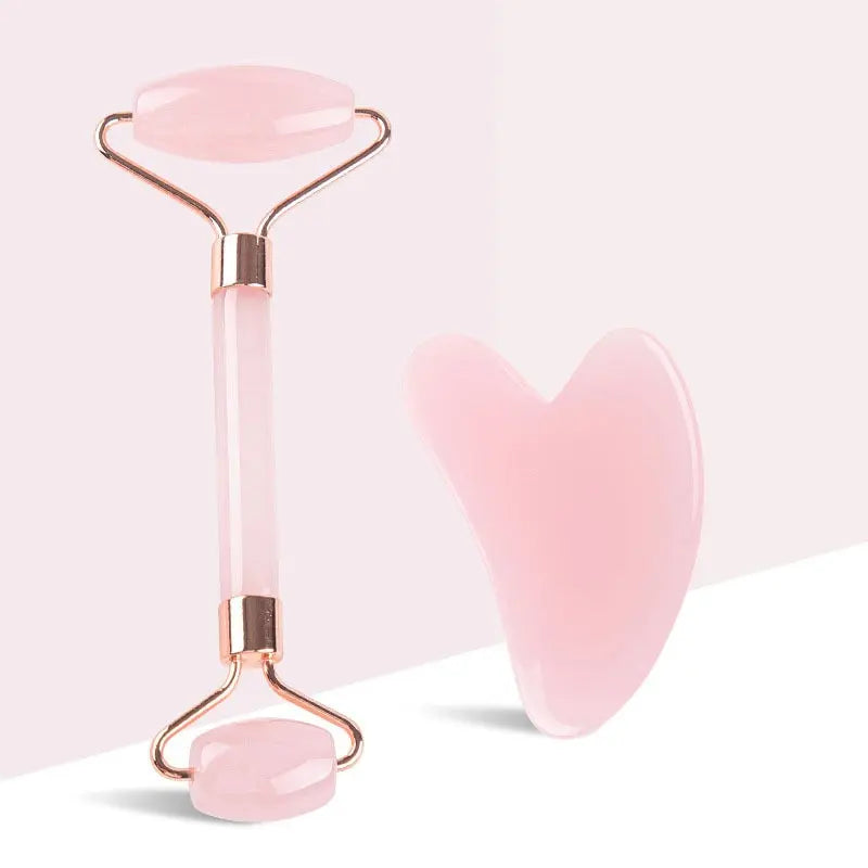 Pink Gua Sha Roller Scraping Board Face Beauty Non Jade Roller Scraping Board Massage Set