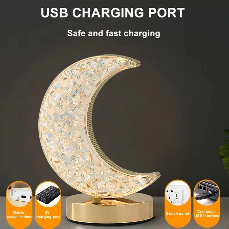 Lunar LED Night Light, Dimmable Bedroom Lamp, USB Powered Ambient Lighting for Desk, Camping, Gift, 3 Color Changing Mood Lamp
