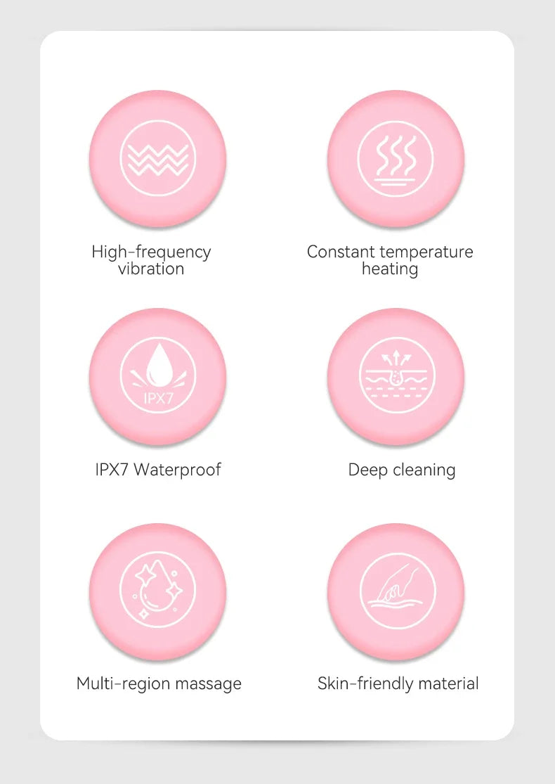 Sonic Waterproof Facial 45℃ Cleansing Brush Rechargeable Scrubber Exfoliating Vibrating Deep Clean Face Cleaner Skin Care