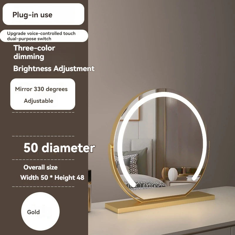 LED Half-Circular Lighted Makeup Mirror with Rotatable Touch Control, Smart Desktop Vanity Light