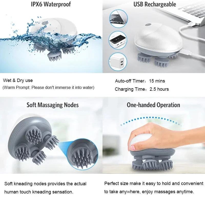 2-in-1 Deep Cleansing Vibrating Brush, Rechargeable Scalp Cleaner Pet Massager with Low Noise, Waterproof for Hair Wash Pet Care